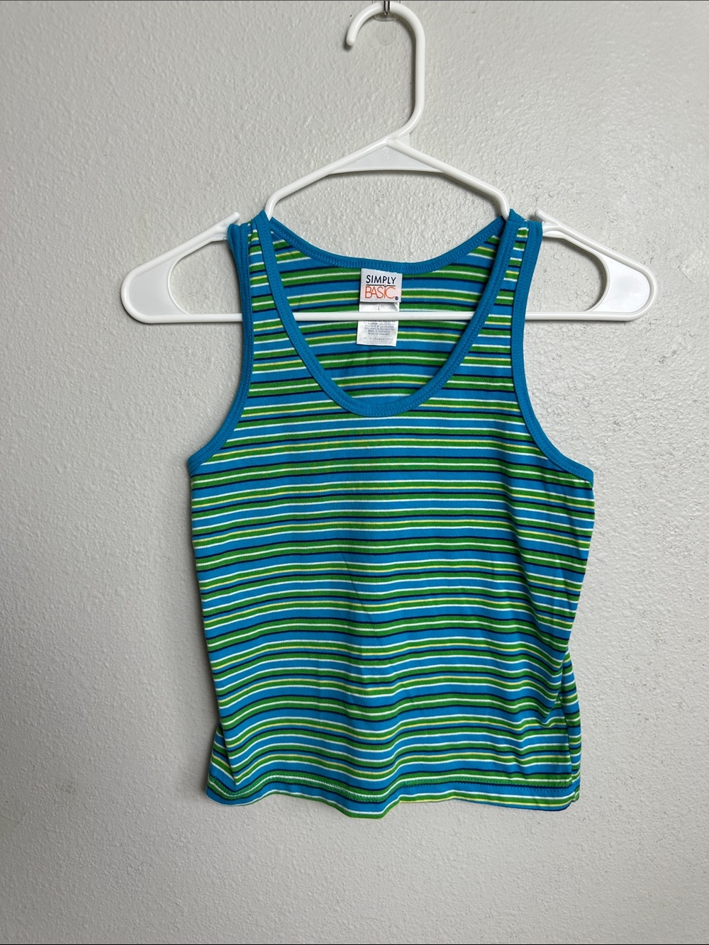 Y2K vintage Simply Basic Blue & Green Striped Tank Top
